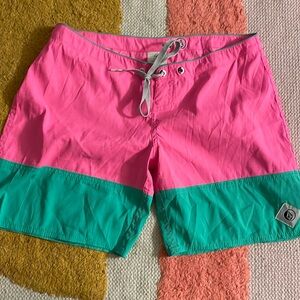VOLCOM NEON PINK / TURQUOISE-TEAL SPARROW 7” BOARD SHORTS🩴🐠🌊